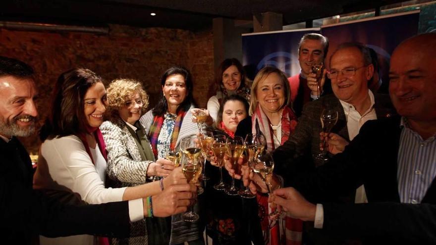 Mercedes Fernández, rodeada de todos los miembros del grupo parlamentario durante el brindis navideño.