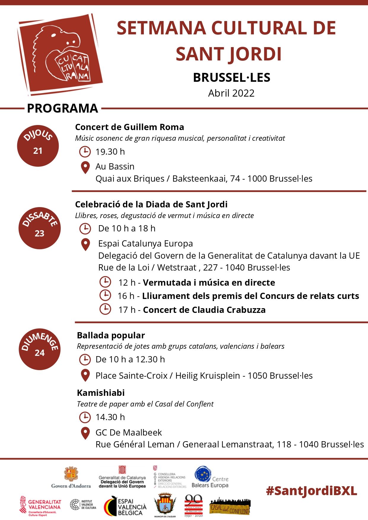 Programa de la Setmana Cultural de Sant Jordi a Brussel·les
