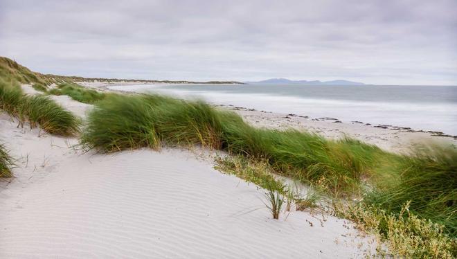 White sand ripples grasses soft grey sea Uist Outer Hebrides
