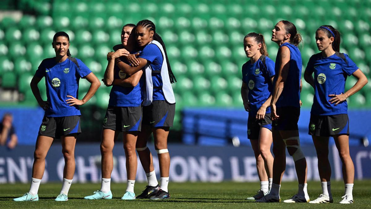 El FC Barcelona femenino durante el entrenamiento de este viernes en Lisbo para disputar mañana la final de la Liga de Campeones femenina contra el Arsenal