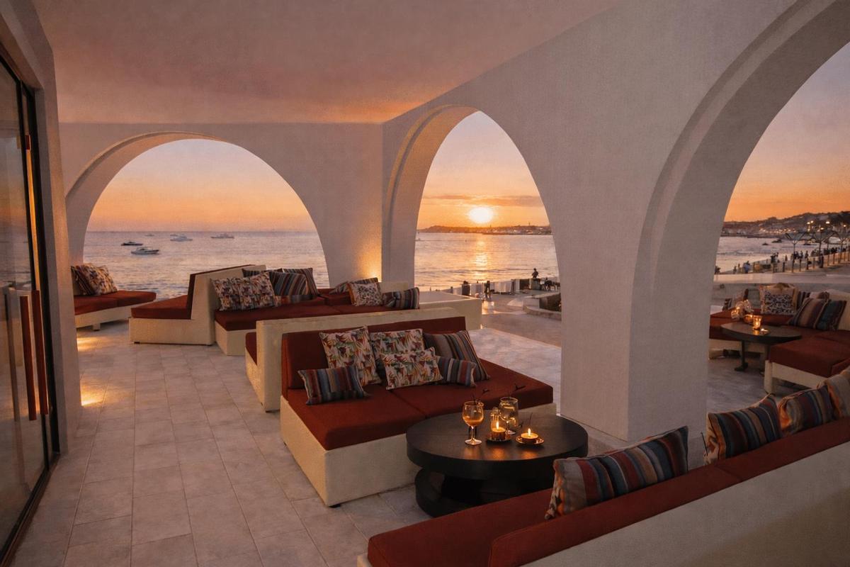 La terraza de Savannah, un increíble lugar con vistas a la puesta de sol sobre el mar.