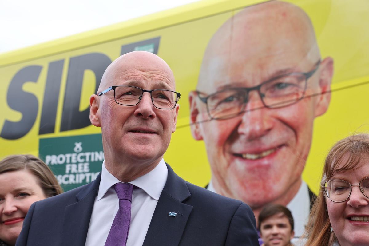 El ministro principal de Escocia y líder del SNP, John Swinney, durante un acto de campaña en Edimburgo.