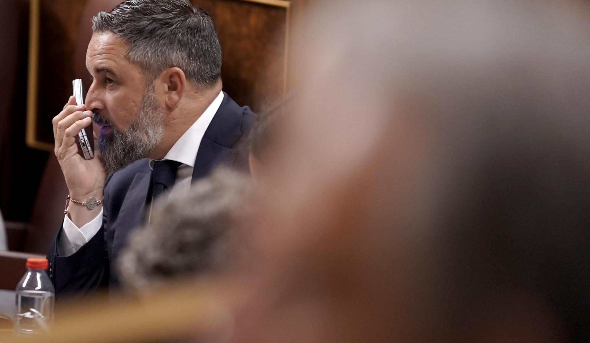 Santiago Abascal, Vox. Pedro Sánchez comparece en el Congreso de los Diputados.