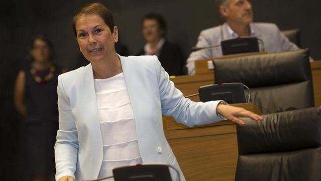 La candidata de Geroa Bai a la presidencia de Navarra, Uxue Barkos, este lunes, 20 de julio, en el debate de investidura.