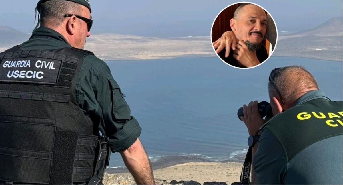 Dos guardias civiles, este jueves, en la zona próxima al Mirador del Río, en el dispositivo de búsqueda de Miguel Ángel Gentile en el Risco de Famara