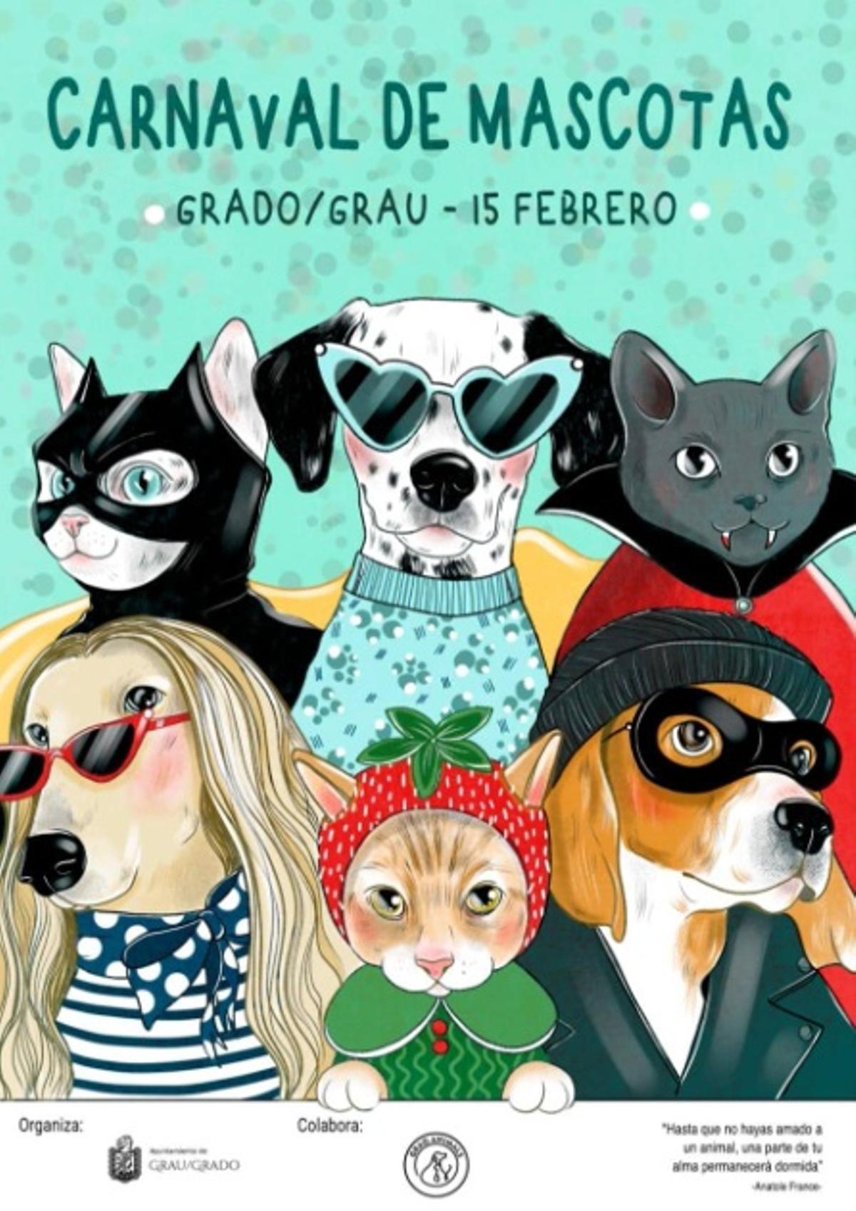 Cartel promocional del carnaval de mascotas de Grado.