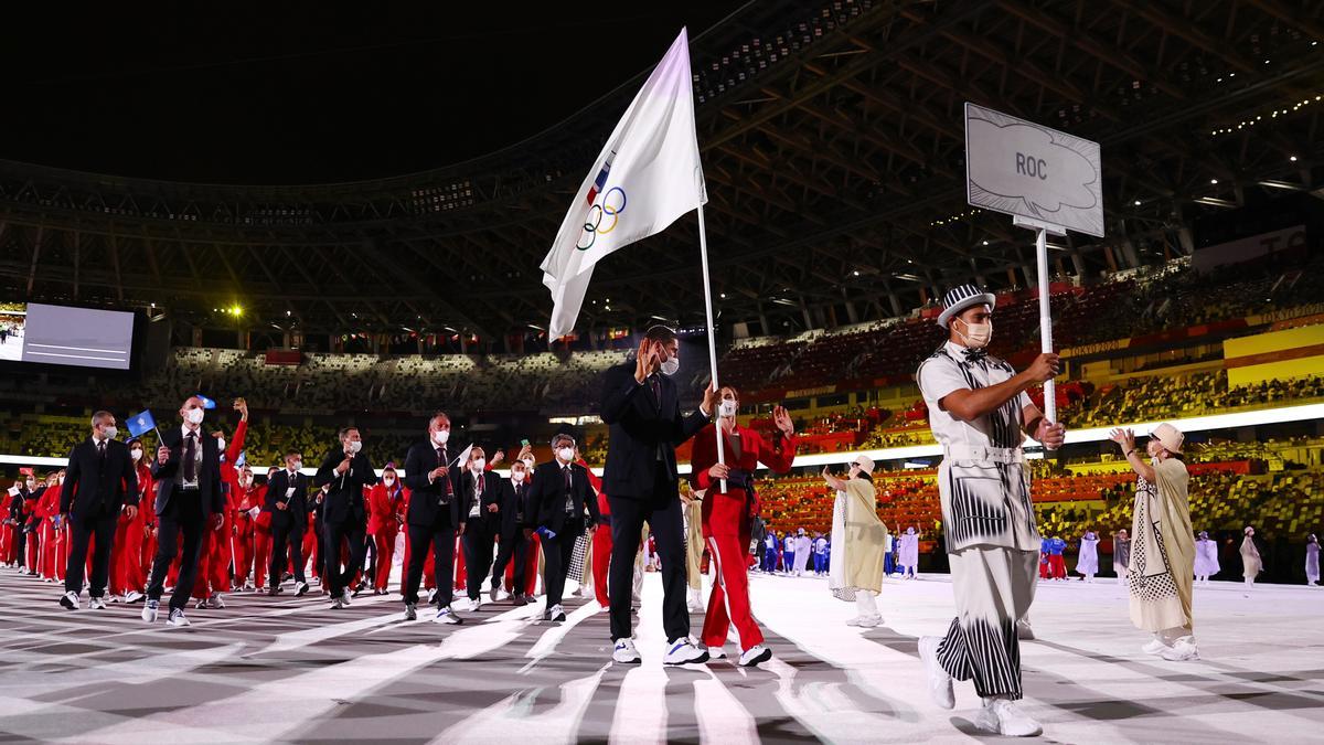 Moment de la desfilada d&#039;esportistes a la cerimònia inaugural dels Jocs de Tòquio