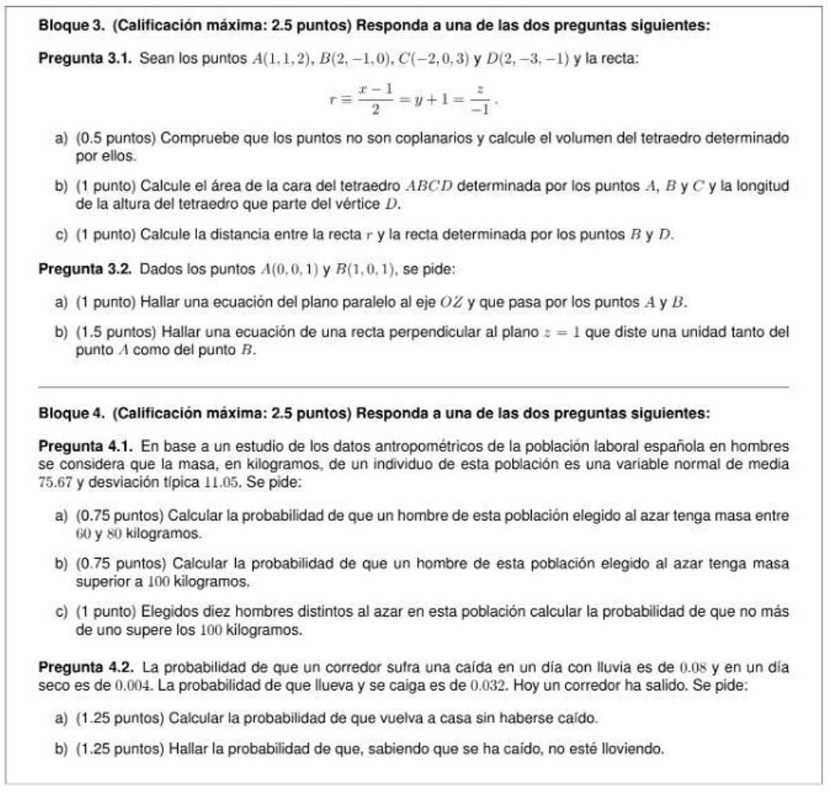 Examen de Matemáticas II de la PAU de julio de Madrid