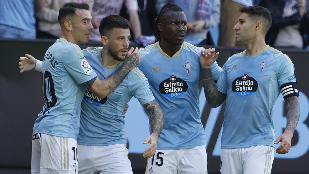 Aspas, Carles Pérez, Aidoo y Mallo, durante un partido de esta temporada