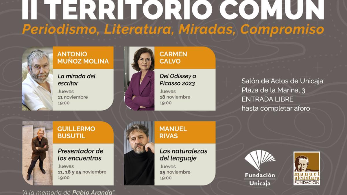 La exministra Carmen Calvo y los escritores Antonio Muñoz Molina y Manuel Rivas participarán los días 11, 18 y 25 de noviembre en una nueva edición del ciclo ‘Territorio Común’,