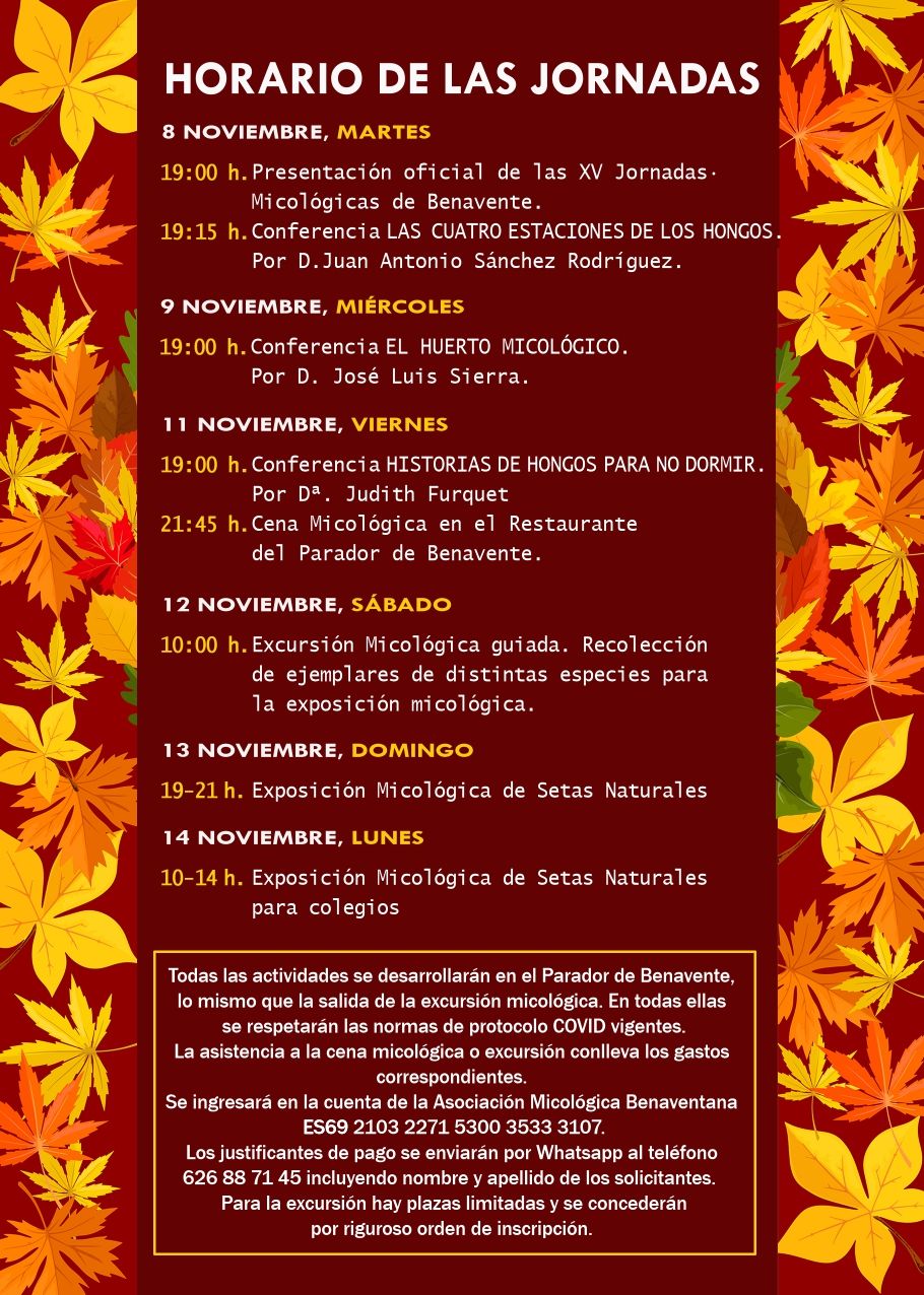 Programa de las XV jornadas Micológicas de Benavente.