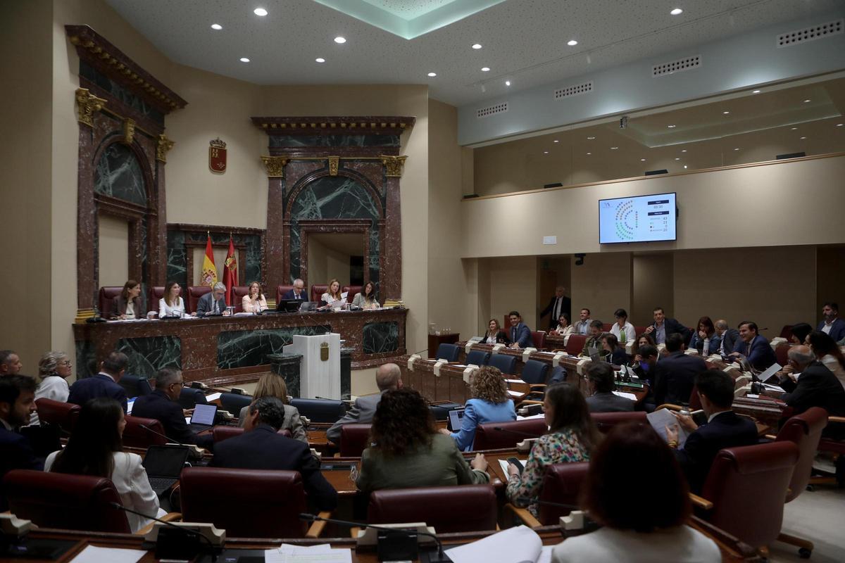 Un momento de la votación de una moción en la Asamblea Regional, este martes.