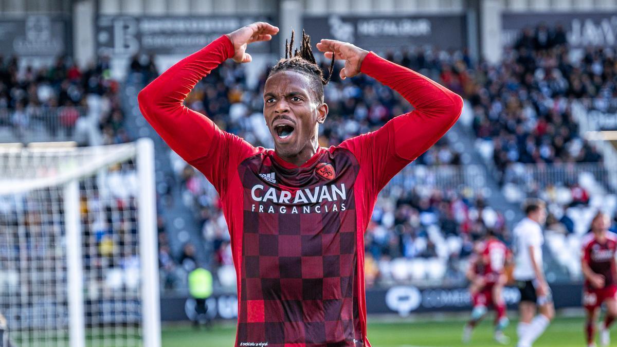 Jair celebra el tanto marcado en Burgos.