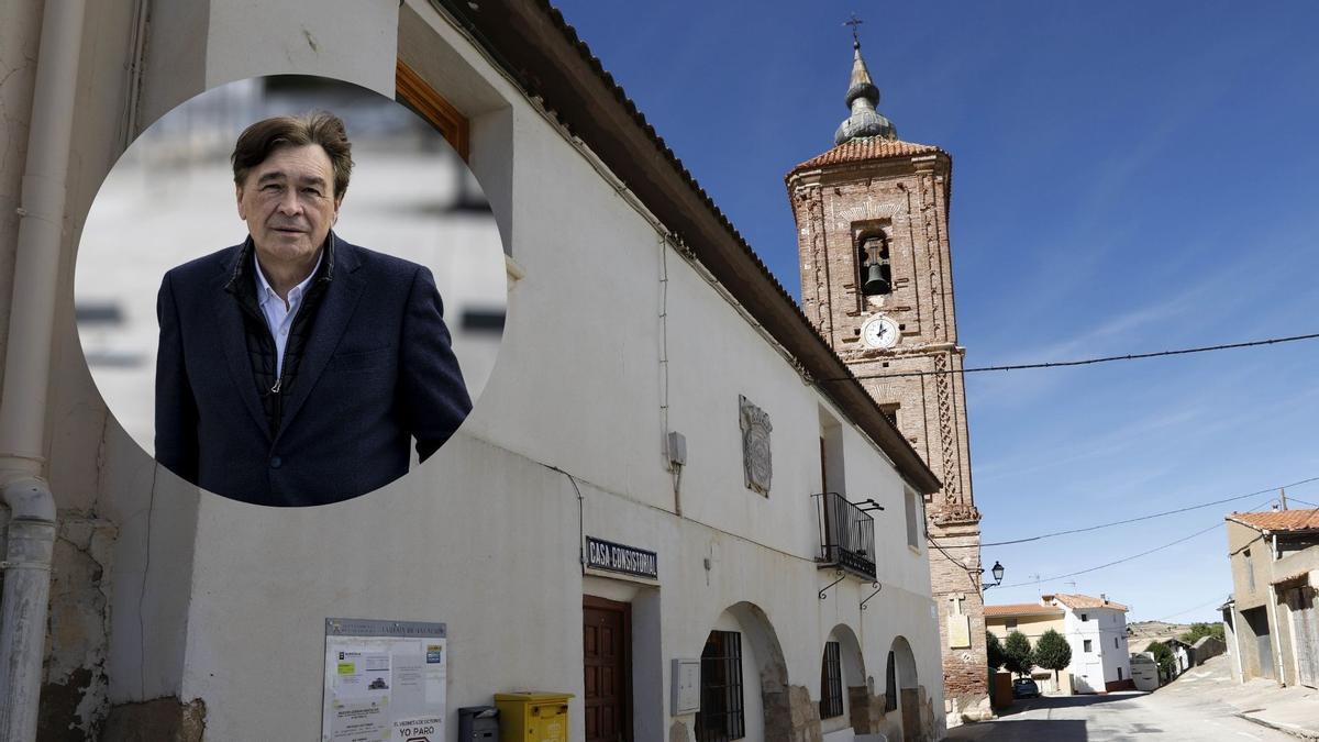 Calle principal de Cutanda, municipio de Teruel, con un recorte de Tomás Guitarte, originario del pueblo