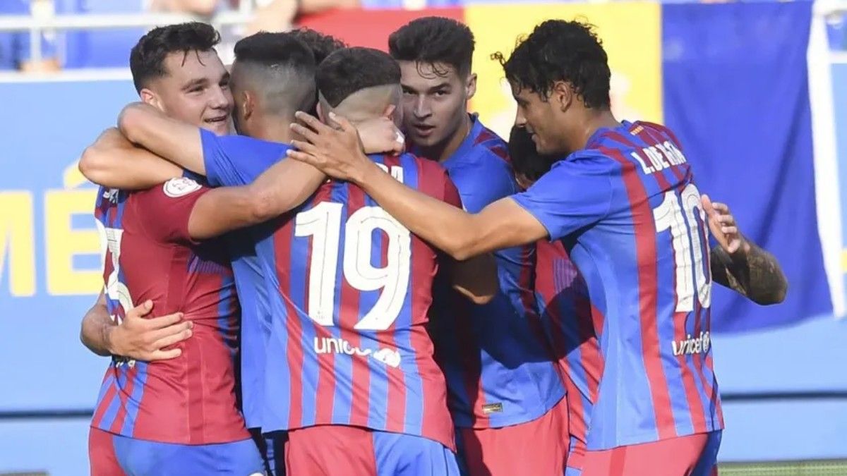 El Barça B, celebrando un gol ante el Andorra