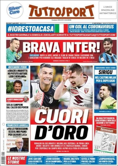 Portada TUTTOSPORT miércoles 1 abril 2020