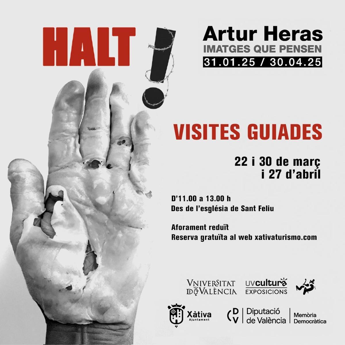Cartel de las visitas guiadas a la exposición "Halt!" de Artur Heras, en Xàtiva.