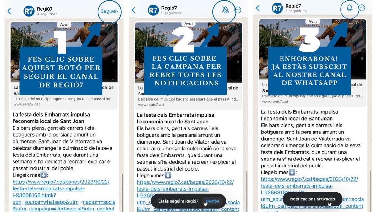 3 passos per rebre les notícies de Regió7 a través de WhatsApp