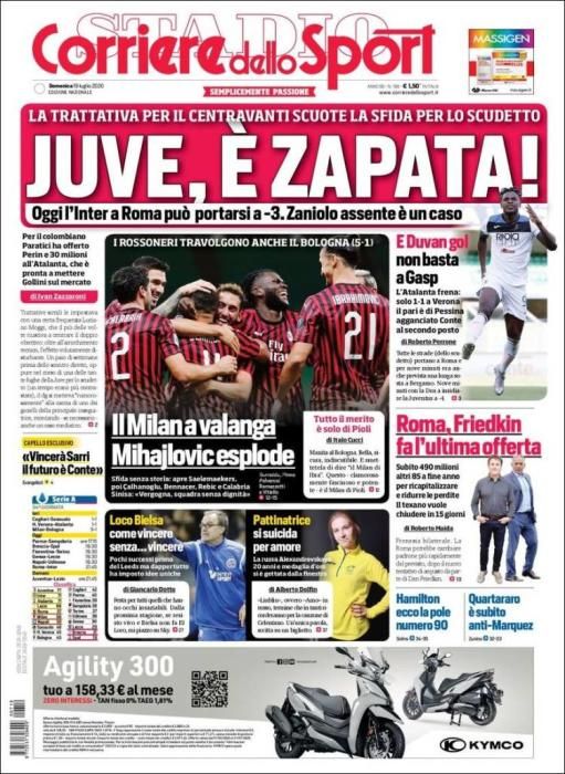 Portada CORRIERE DELLO SPORT domingo 19 julio 2020