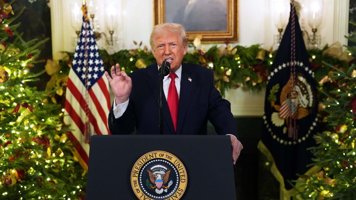 El presidente de Estados Unidos, Donald Trump interviene durante el discursos a la nación en la Casa Blanca.