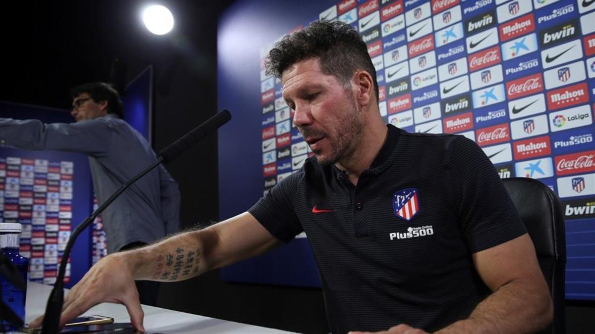 Diego Simeone, este viernes, durante la rueda de prensa