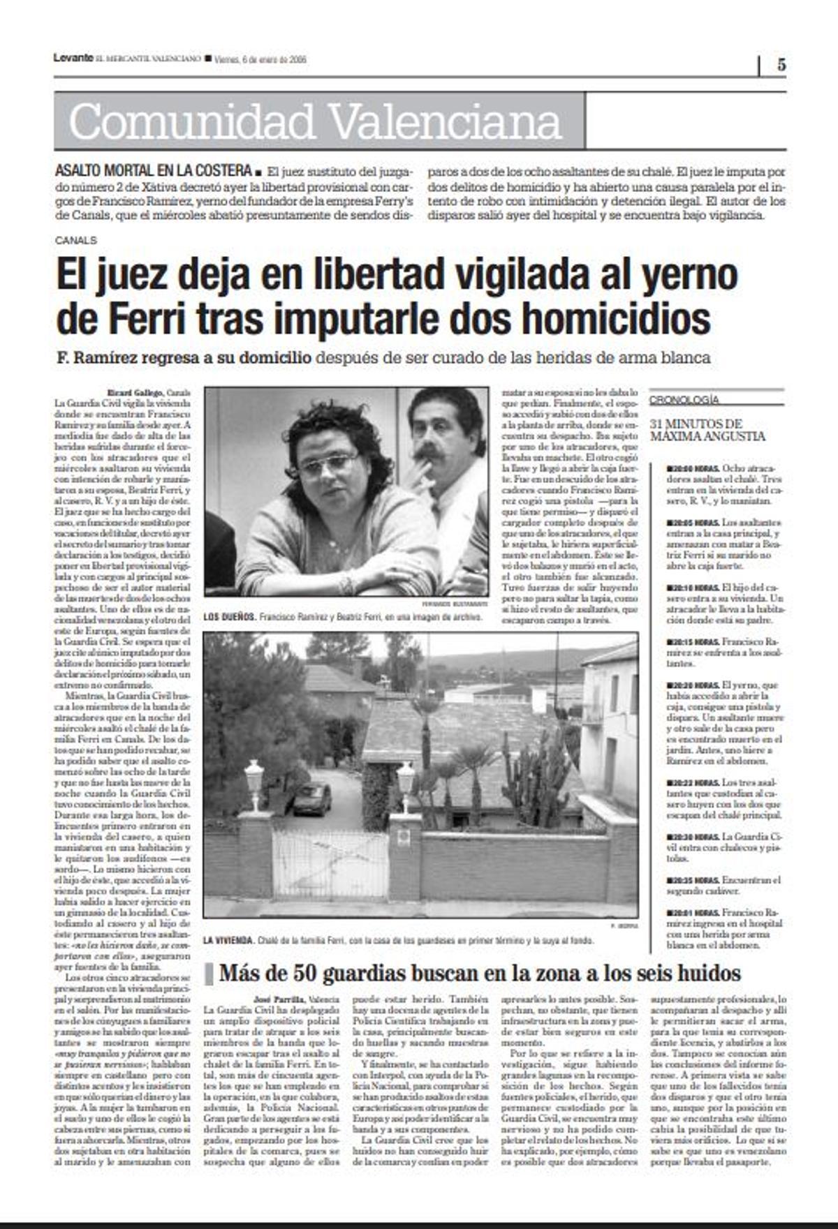 Noticia sobre el suceso publicada por Levante-EMV el 6 de enero de 2006