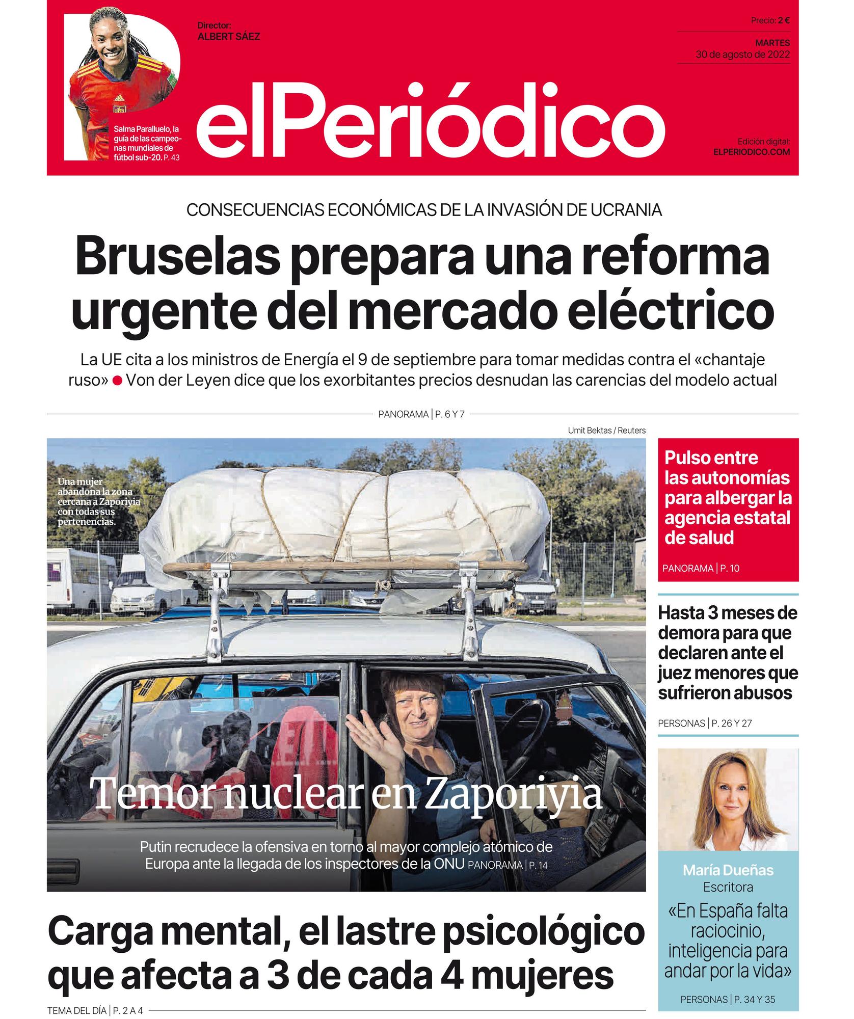 La portada de EL PERIÓDICO del 30 de agosto de 2022