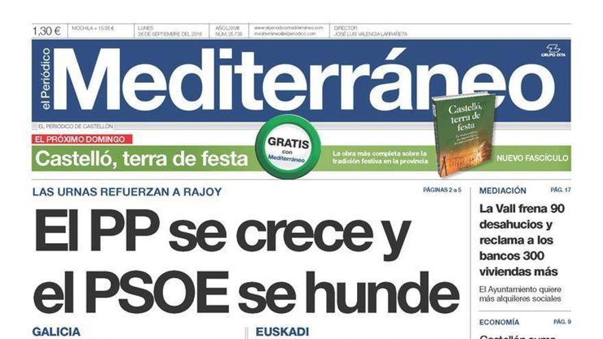 El PP se crece y el PSOE se hunde, en el titular de portada de Mediterráneo