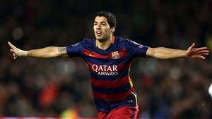 El davanter blaugrana Luis Suárez celebra un dels gols davant el Roma.