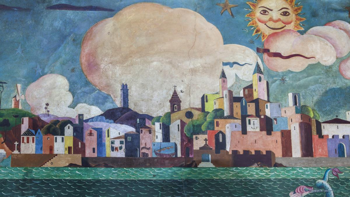 Detalle de uno de los murales de Lugrís en Olmos.