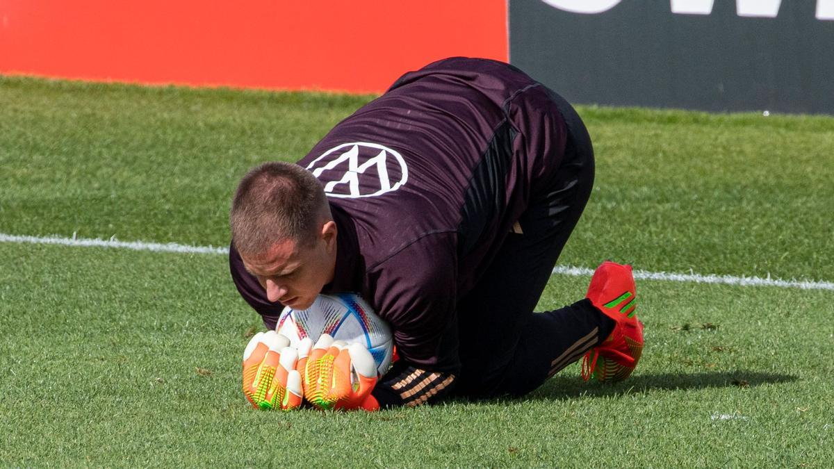 Ter Stegen, durante un entrenamiento de la selección alemana