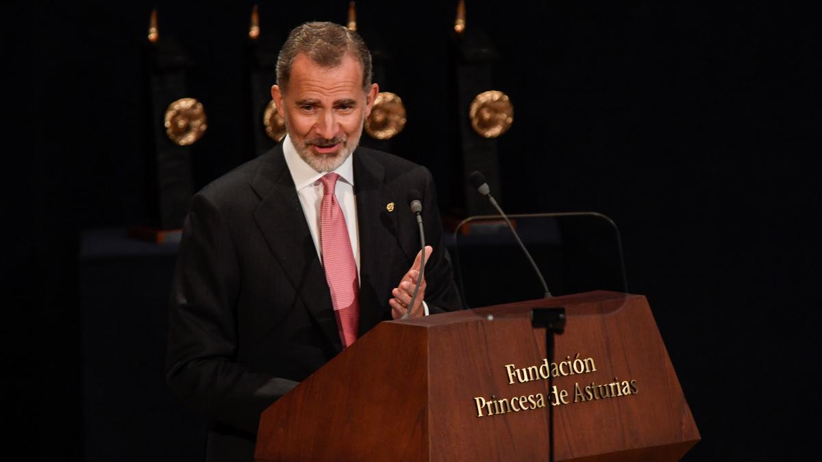 El rey Felipe VI, durante su discurso en la entrega de premios Princesa de Asturias.