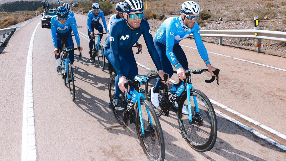 José Joaquín Rojas y Alejandro Valverde, durante la concentración de pretemporada en Almería