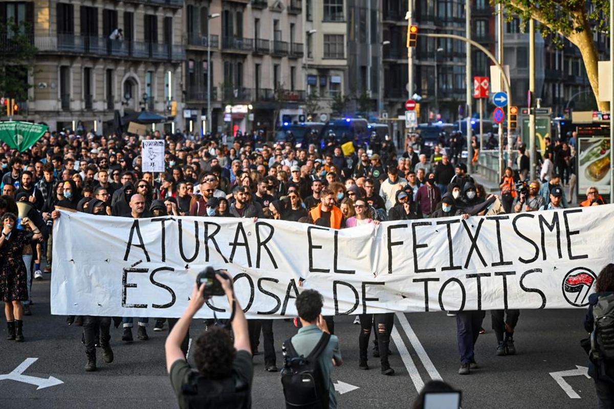 Manifestación antifascista de plaza Universitat