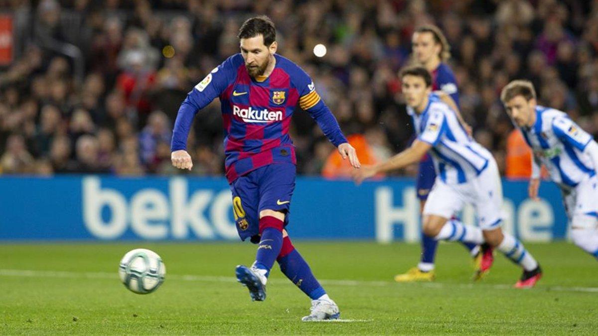 Messi marca el primer gol del partido ante la Real Sociedad