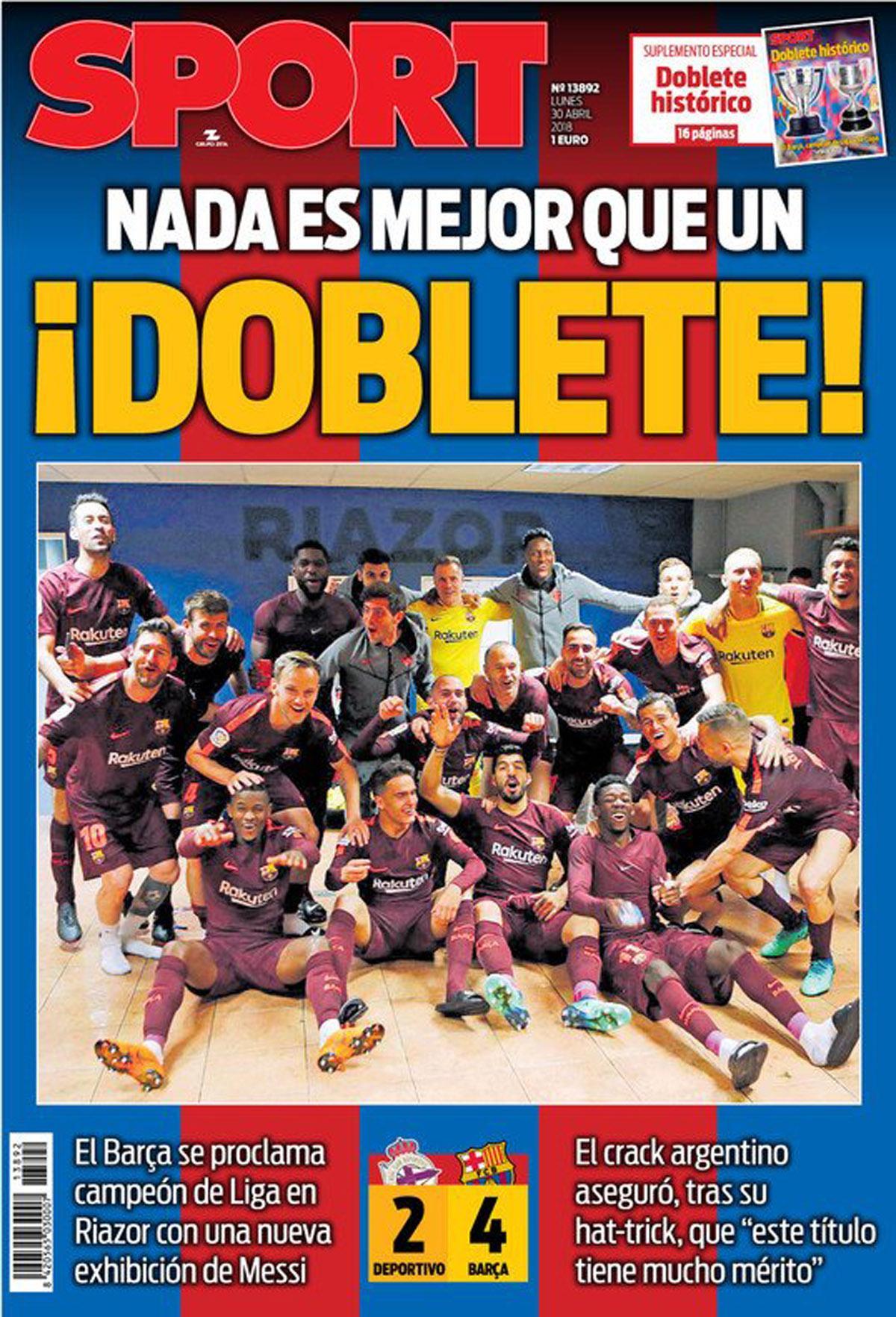 La portada del 30 de abril de 2018. El Barça, campeón de Liga