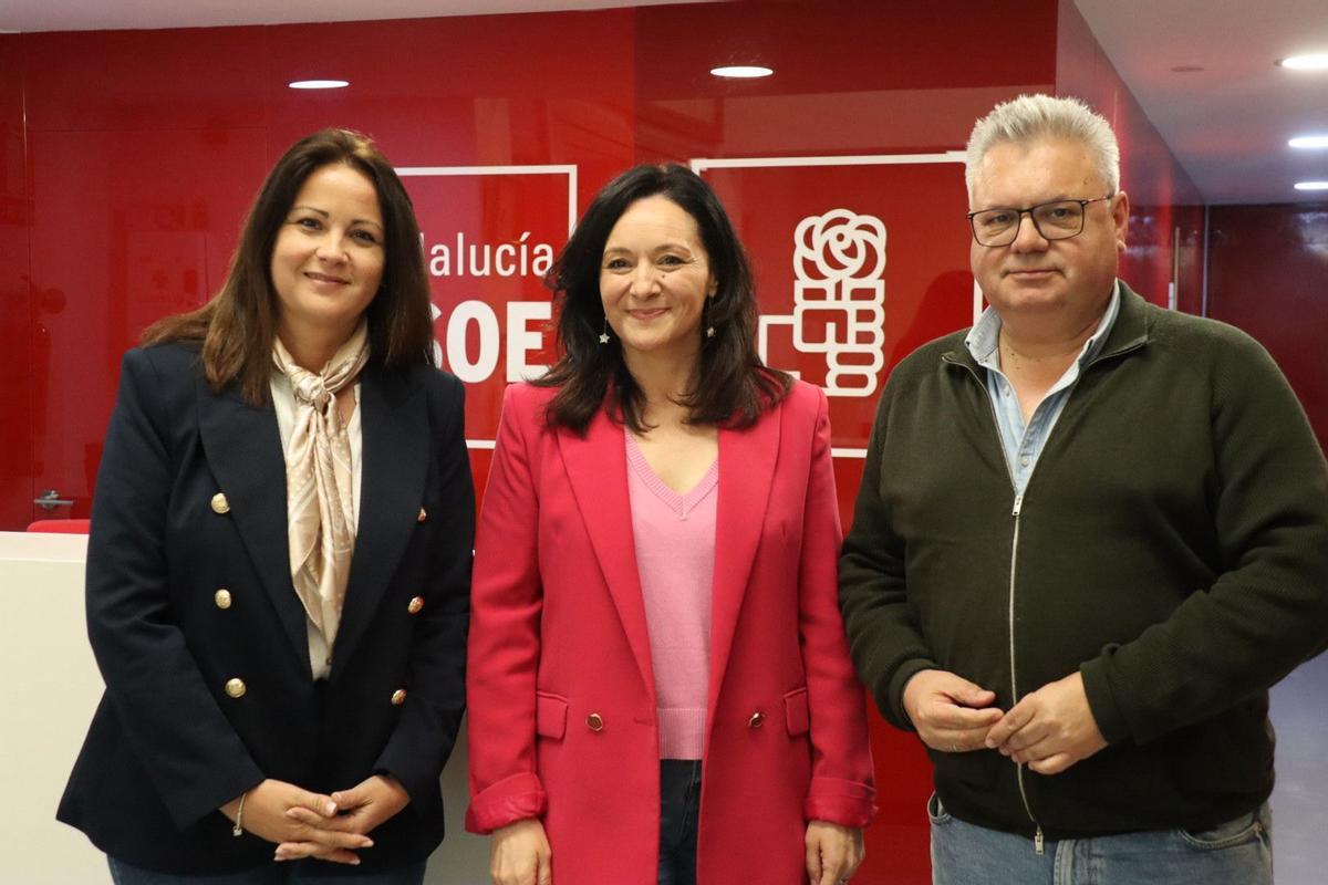 Silvia Mellado, Rafi Crespín y Esteban Morales, en la sede del PSOE este miércoles.