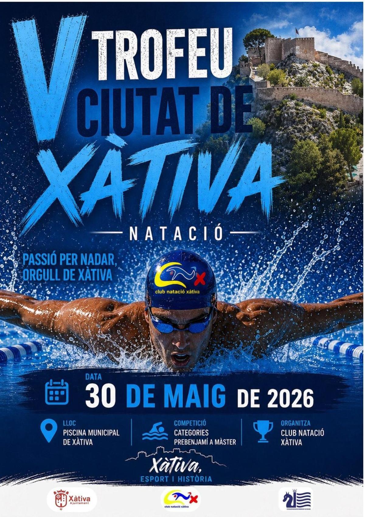 Cartel del V Trofeu Ciutat de Xàtiva organizado por el club de natación.