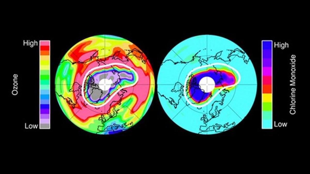 Disminución de ozono en el Ártico.