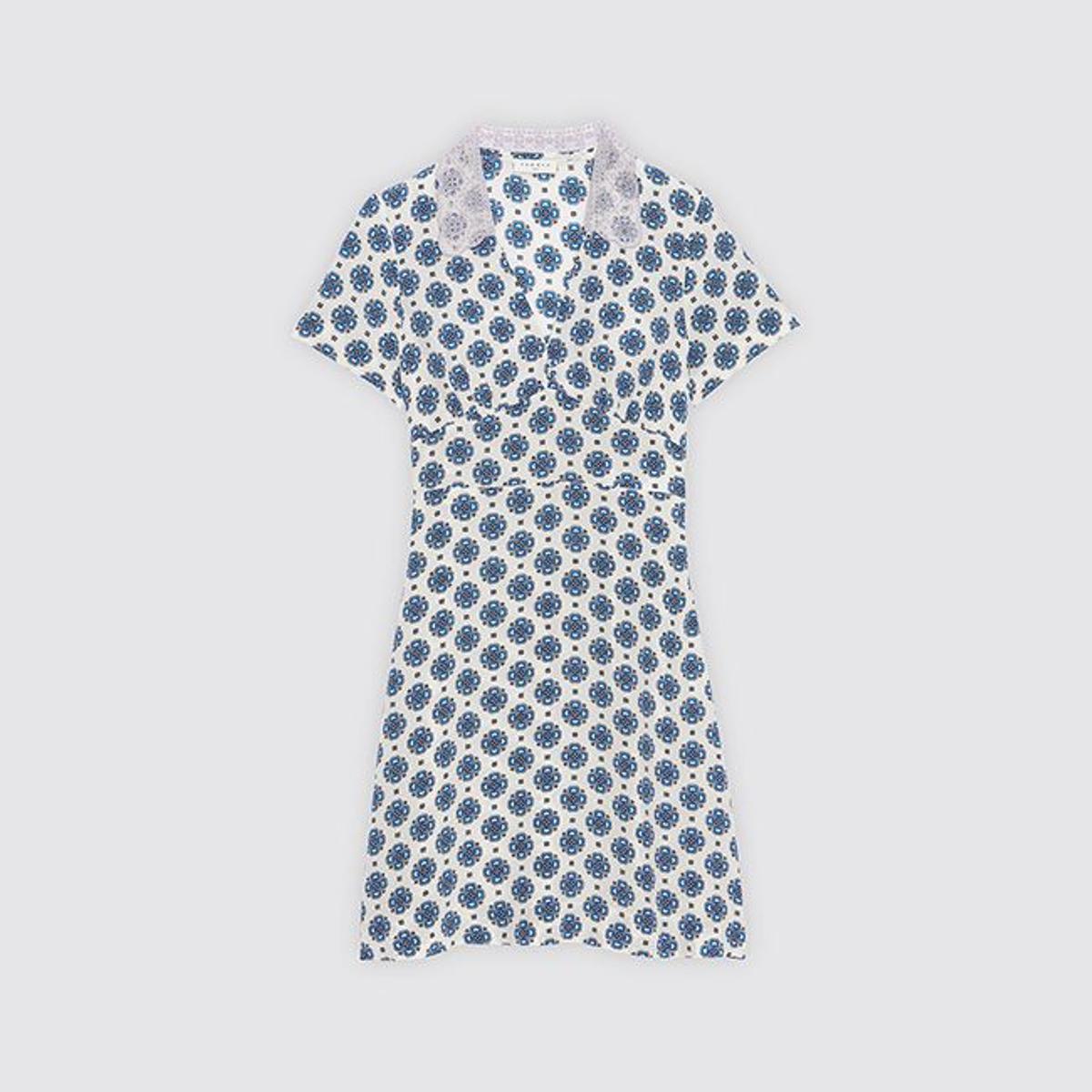 Vestido estampado con cuello de encaje y escote en V