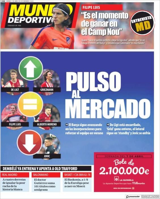 Portada MUNDO DEPORTIVO viernes 5 de abril de 2019