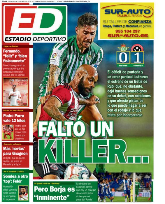 Portada ESTADIO DEPORTIVO sábado 13 julio 2019