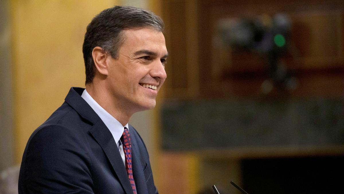 FILE PHOTO: Spanish Prime Minister Pedro Sanchez delivers a speech during a no confidence motion at Parliament in Madrid