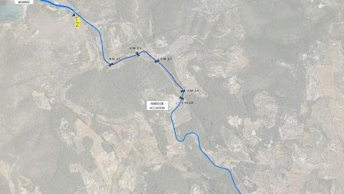 Mapa de la carretera afectada por obras