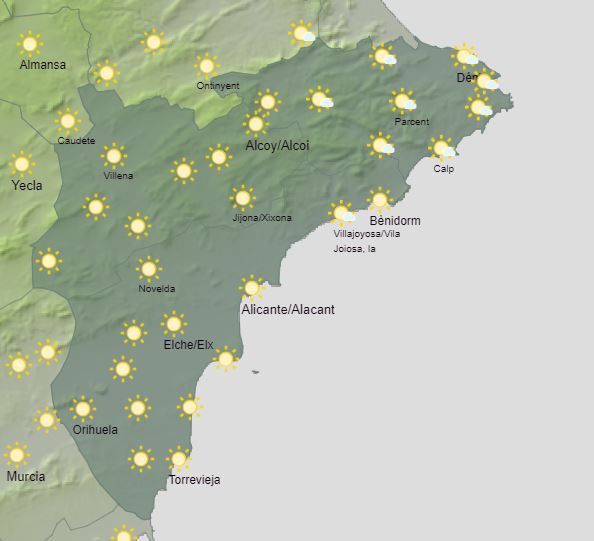 El tiempo en Alicante para este fin de semana, según la Aemet.