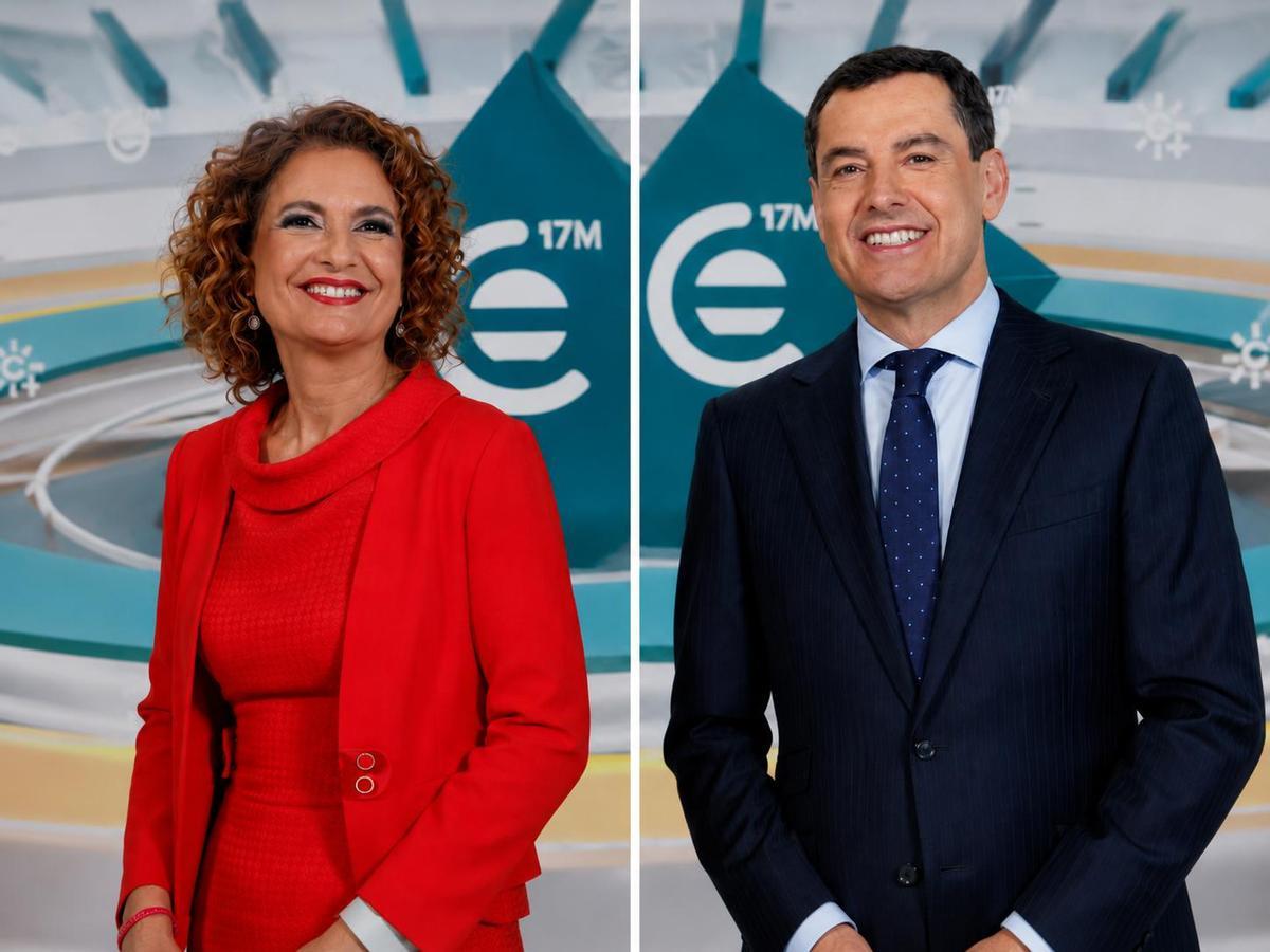 María Jesús Montero y Juanma Moreno, antes del debate de Canal Sur.