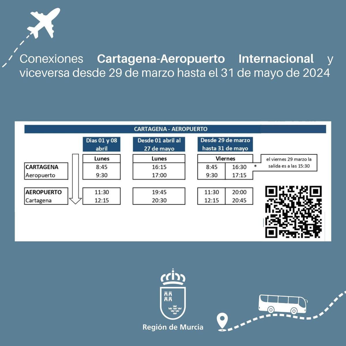 Horario de los autobuses que conectan el aeropuerto con Cartagena