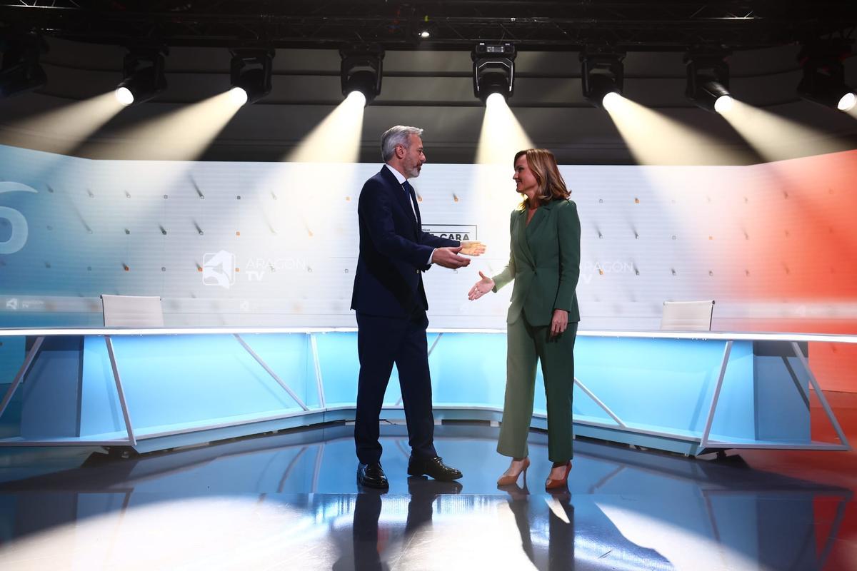 EN IMÁGENES | Así ha sido el cara a cara entre Pilar Alegría y Jorge Azcón por el 8F en Aragón TV
