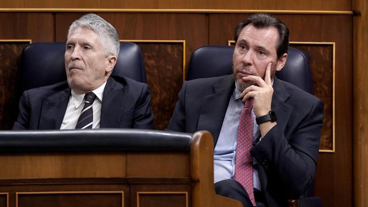 Grande-Marlaska y Óscar Puente. Comparecencia de Pedro Sánchez en el Congreso de los Diputados.