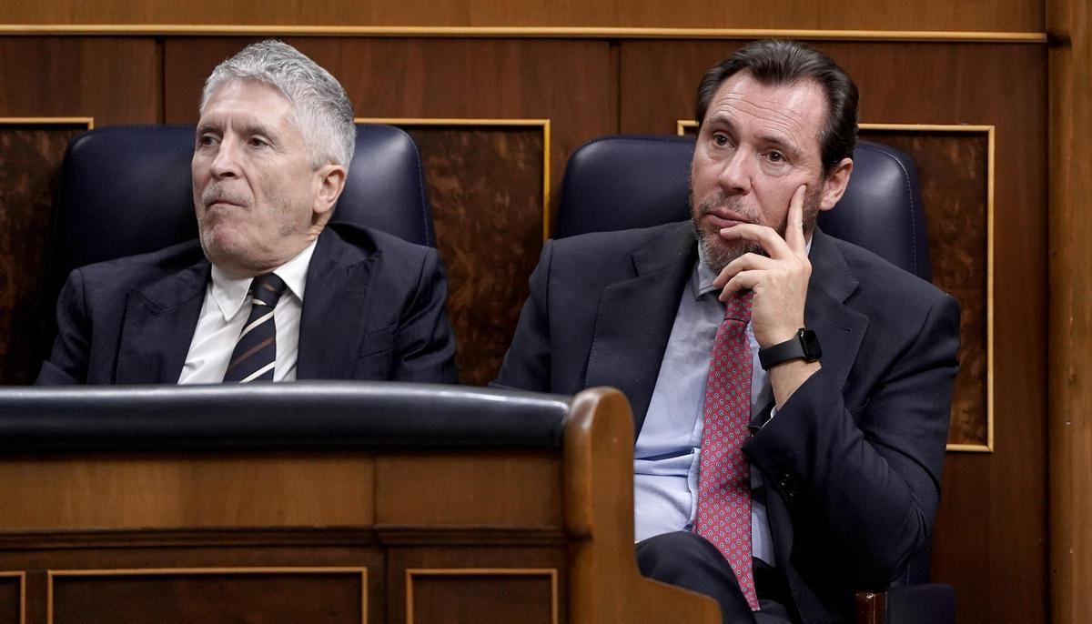Grande-Marlaska y Óscar Puente. Comparecencia de Pedro Sánchez en el Congreso de los Diputados.